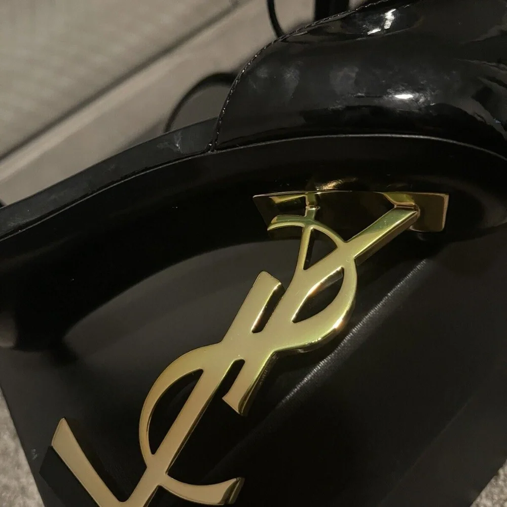 YVES SAINT LAURENT BLACK OPYUM 110 HEEL ANKLE STRAP IN PATENT LEATHER - Picture 9 of 16